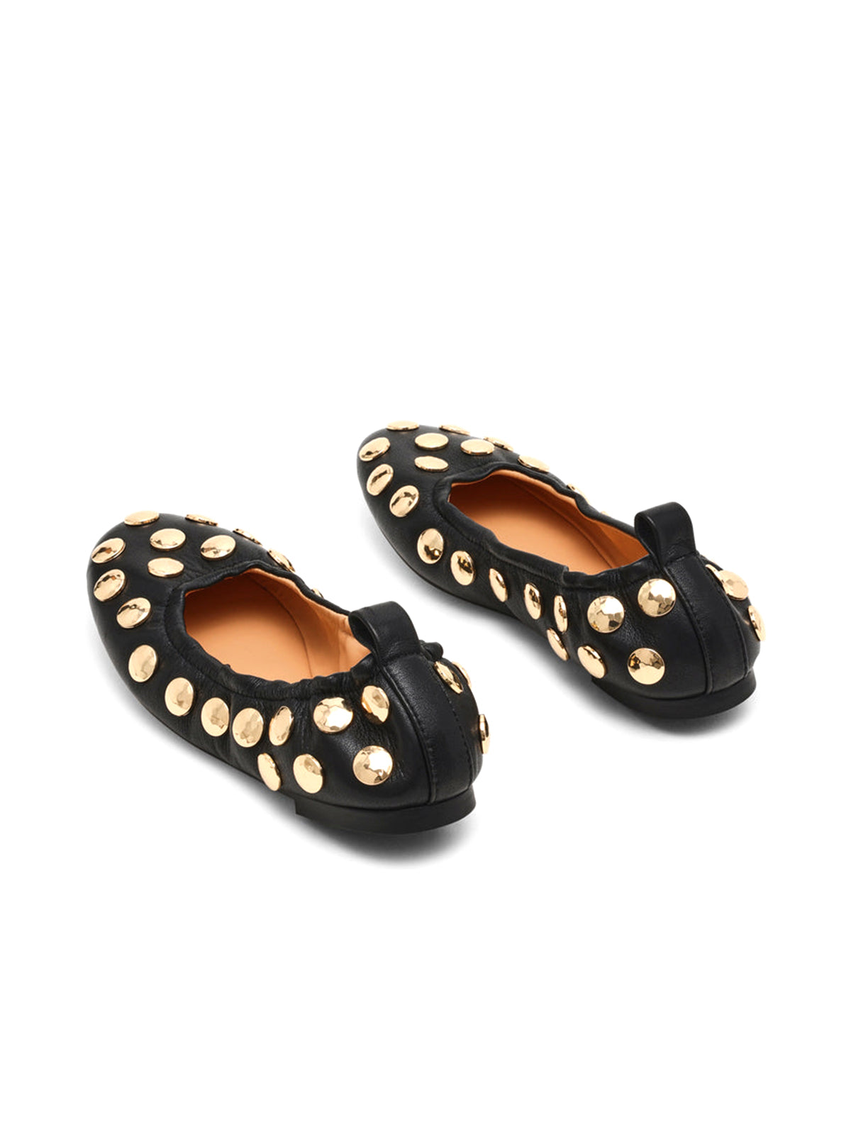 Black Round-Toe Gold Studded Slip-On Ballet Flats
