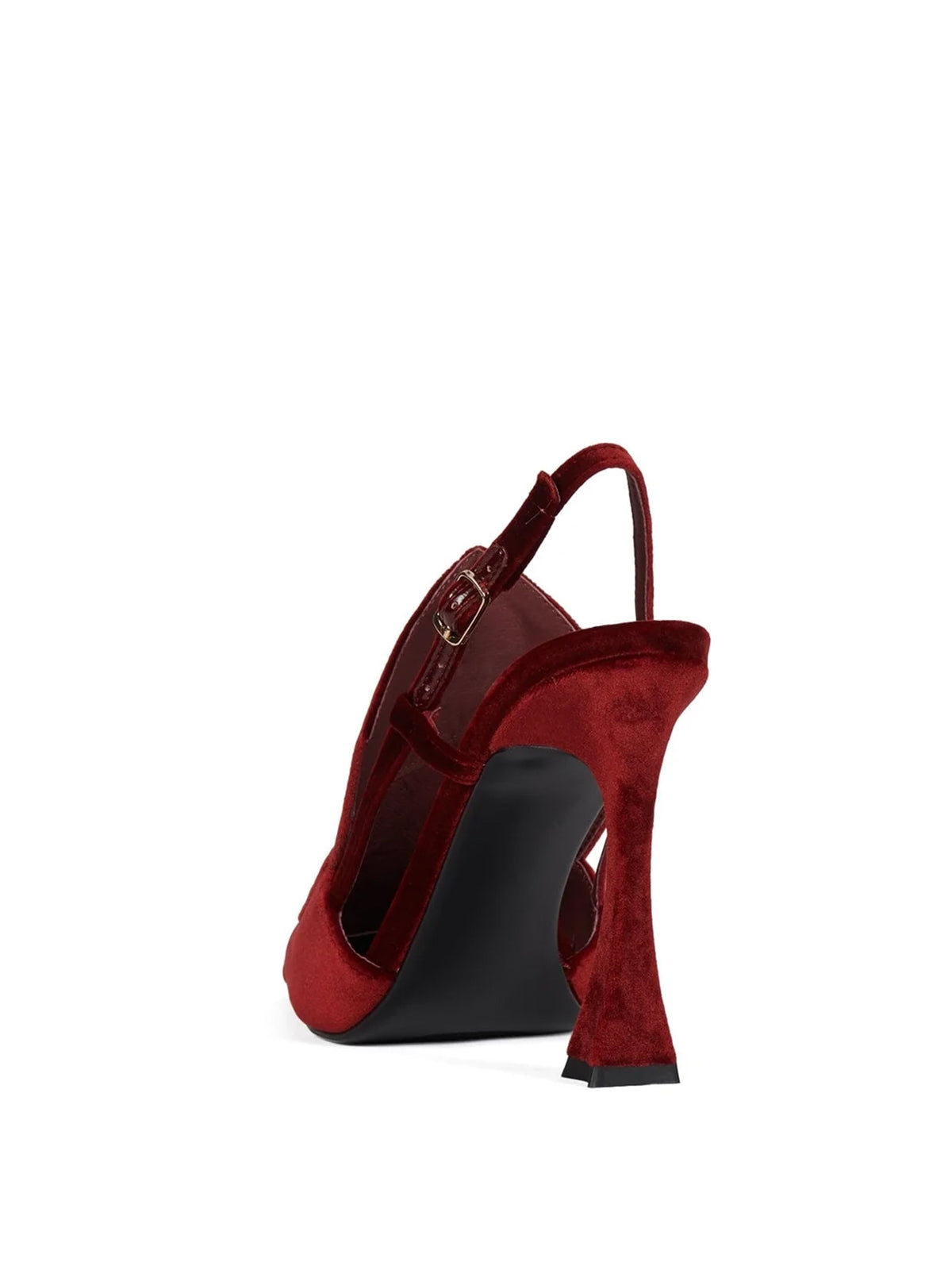 Wine Red Velvet Pointed-Toe Gold Embroidery Slingback High Heels Pumps