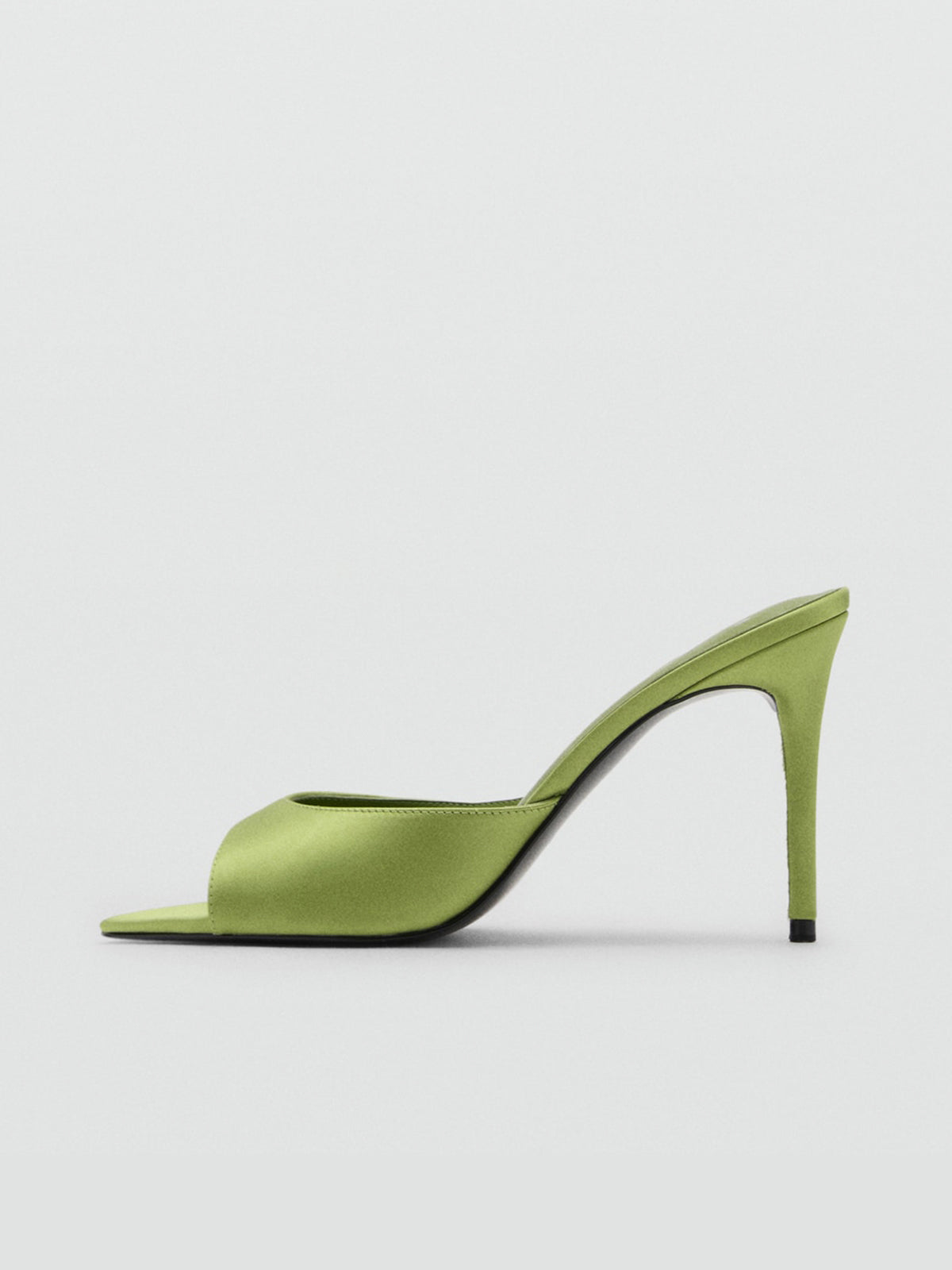 Green Satin Round-Toe Backless High Heels