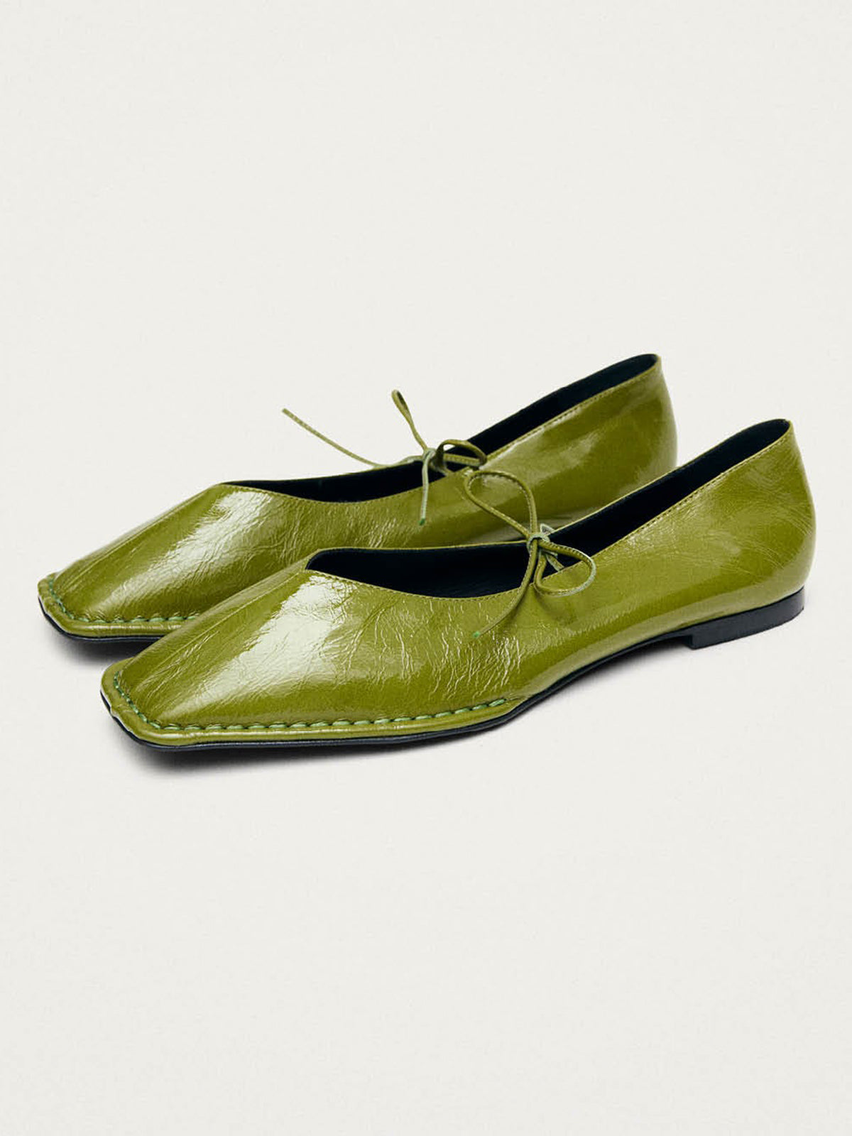 Green Square-Toe Middle Strap Simple Chic Ballet Flats
