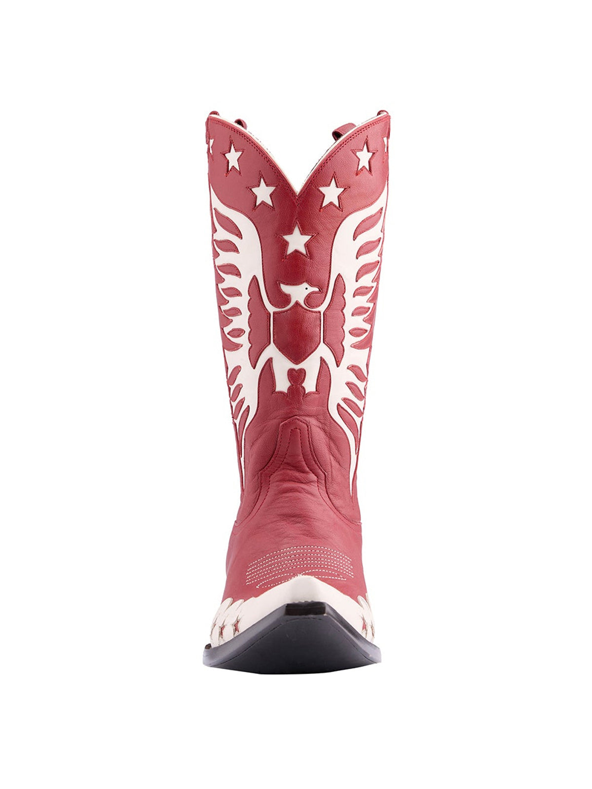 Red Snip-Toe Ivory Eagle And Star Inlay Chic Mid Calf Cowgirl Boots