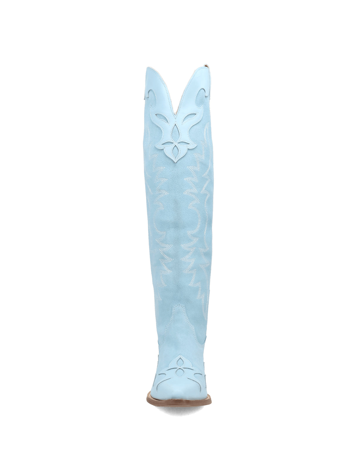 Blue Faux Suede Snip-Toe Embroidery Vegan Leather Applique Wide Calf Knee High Cowgirl Boots