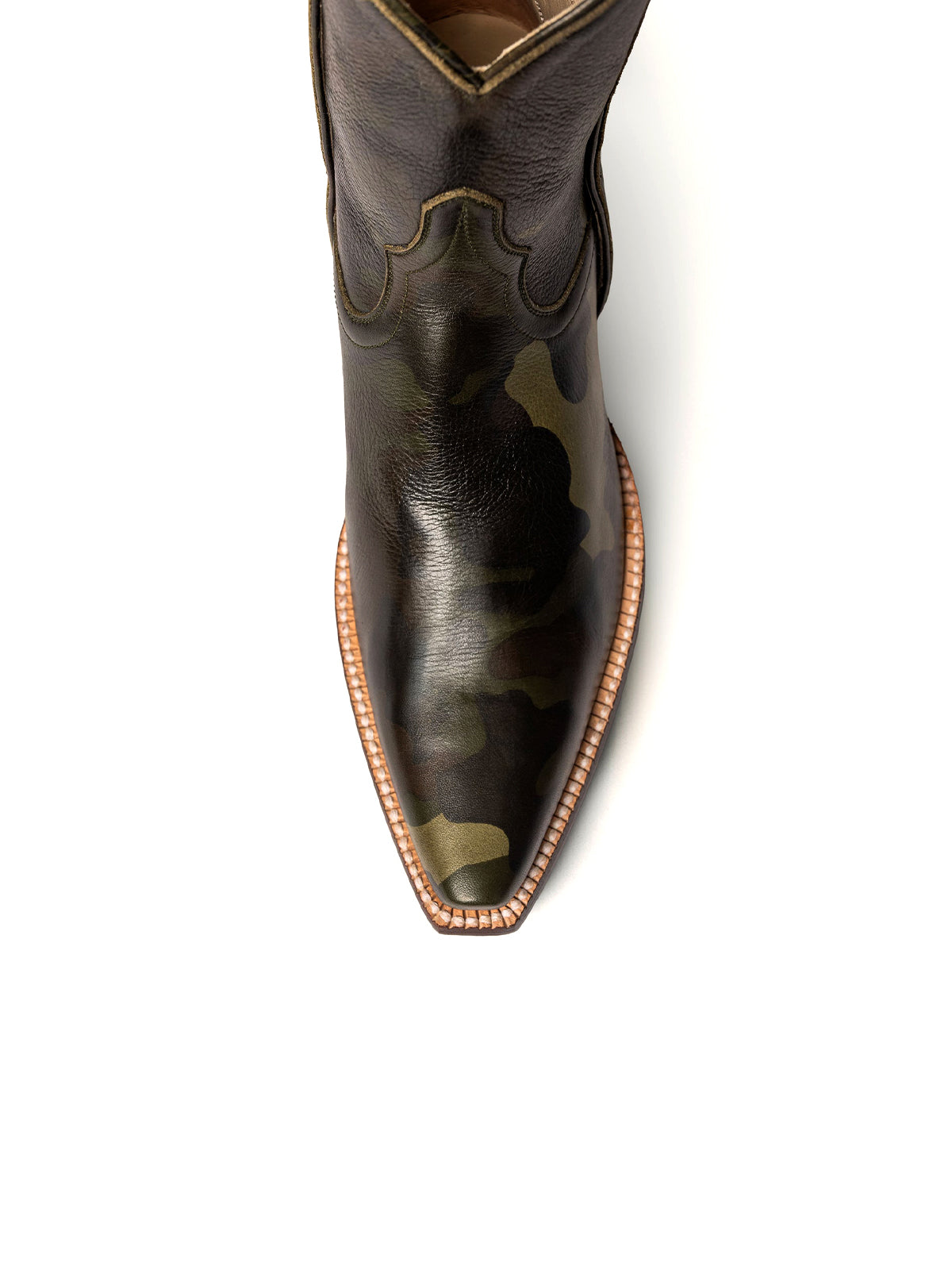 Camouflage Vegan Leather Snip-Toe Ankle Cowgirl Boots