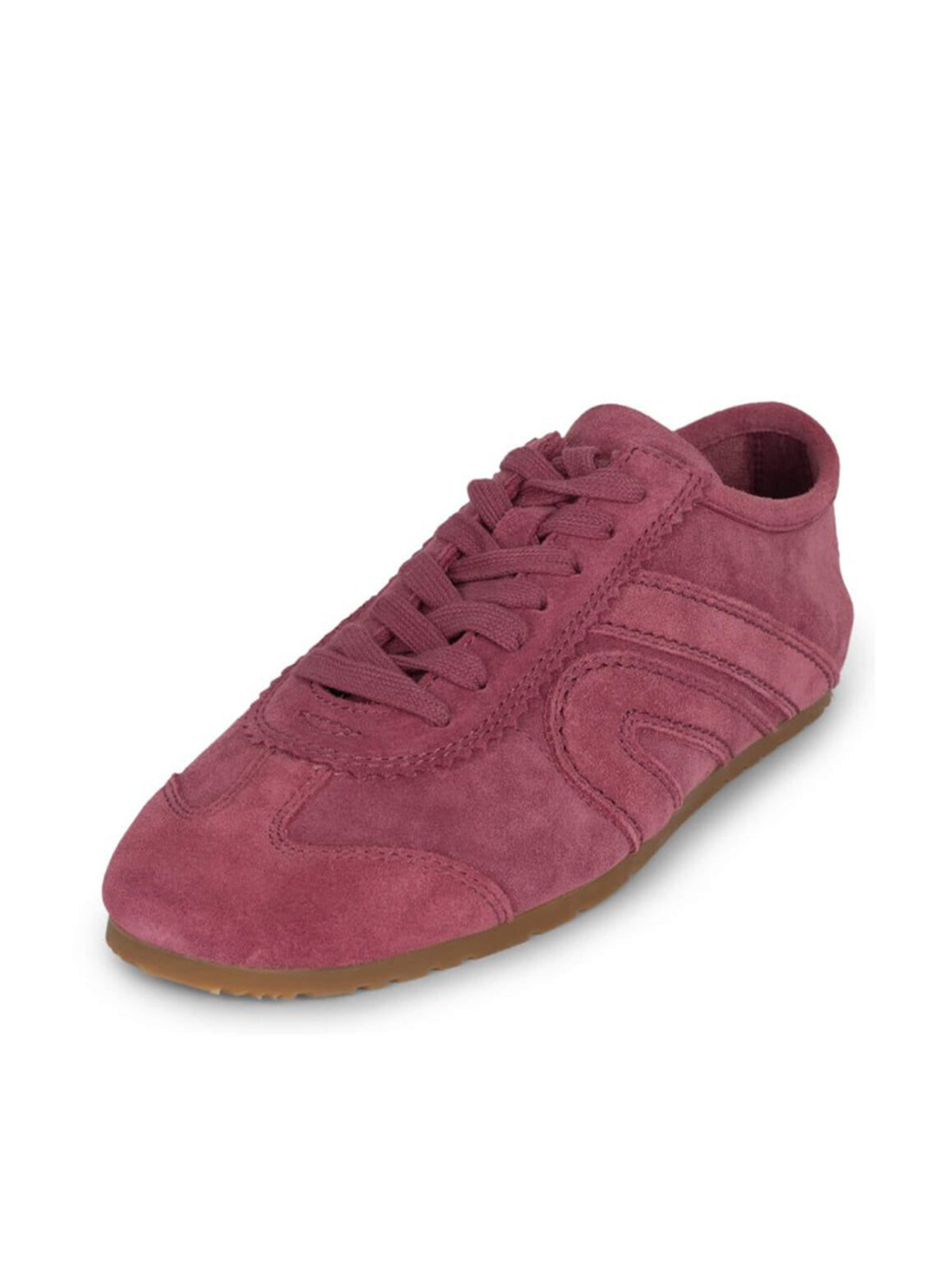 Raspberry Red Faux Suede Round-Toe Lace-Up Classic Sneakers Flats