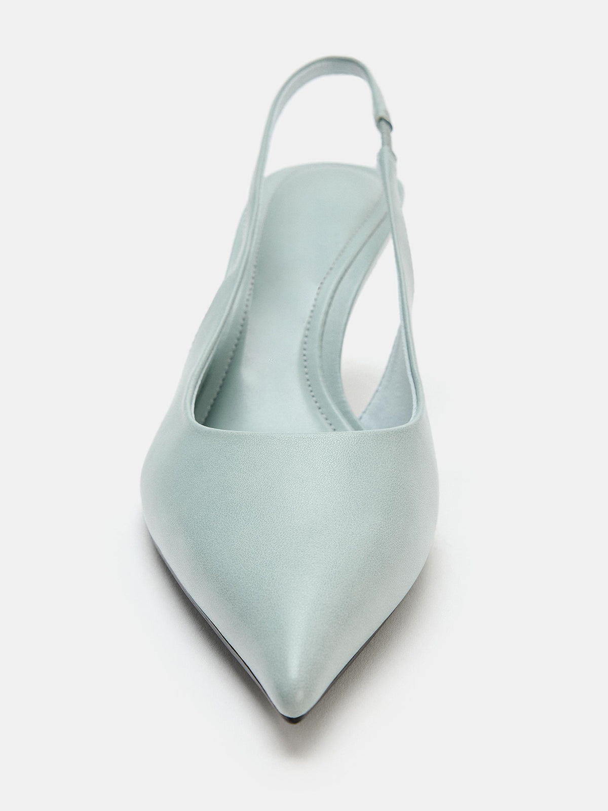 Blue Pointed-Toe Simple Elastic Back Strap Kitten Heels