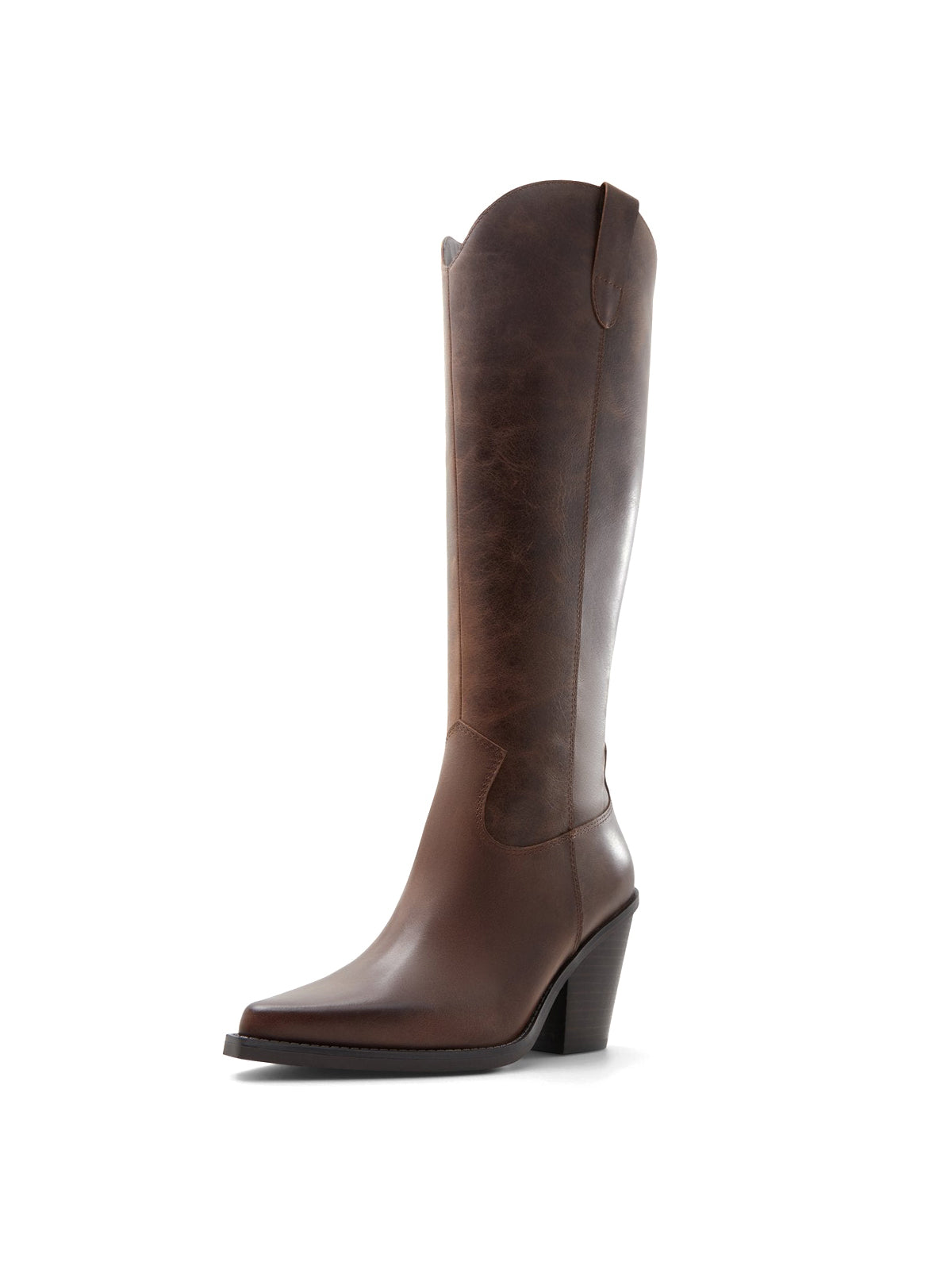 Brown Snip-Toe Simple Sleek Full-Zip Knee High Cowgirl Boots