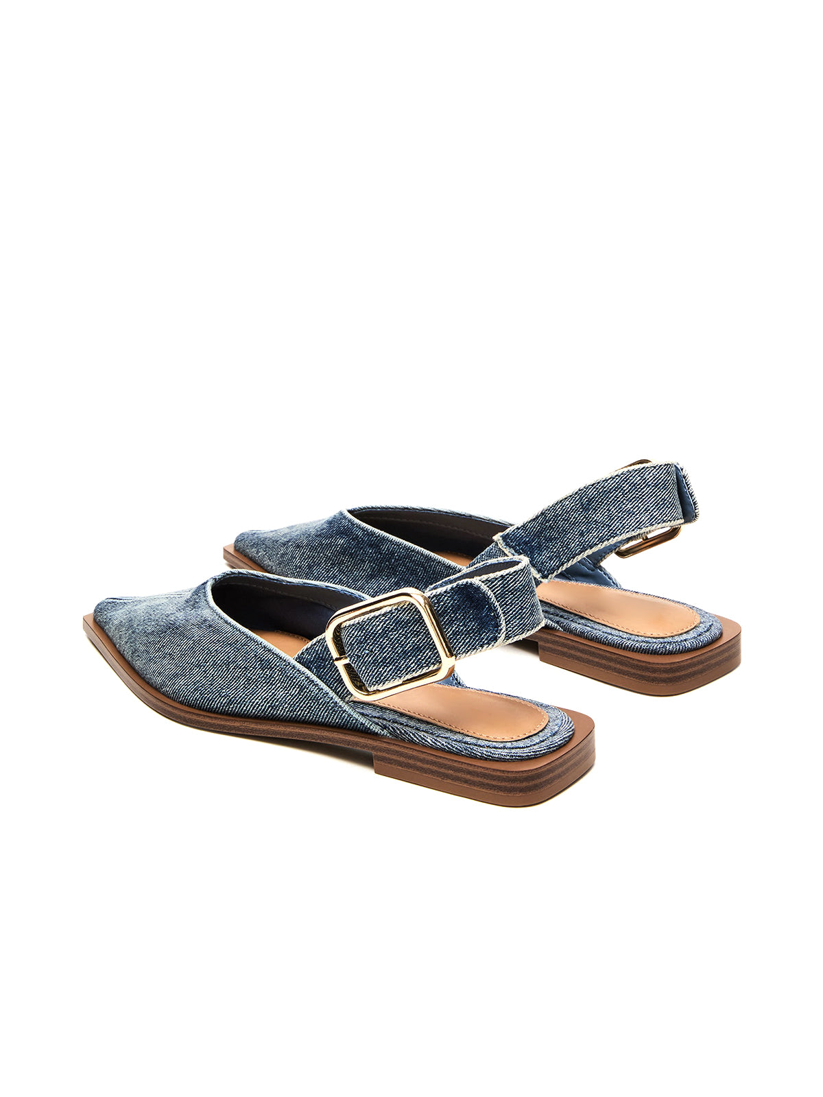 Blue Denim Pointed-Toe Wide Slingback Flats