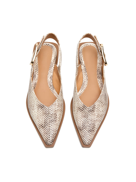 Snakeskin Pointed-Toe Big Slingback Flats