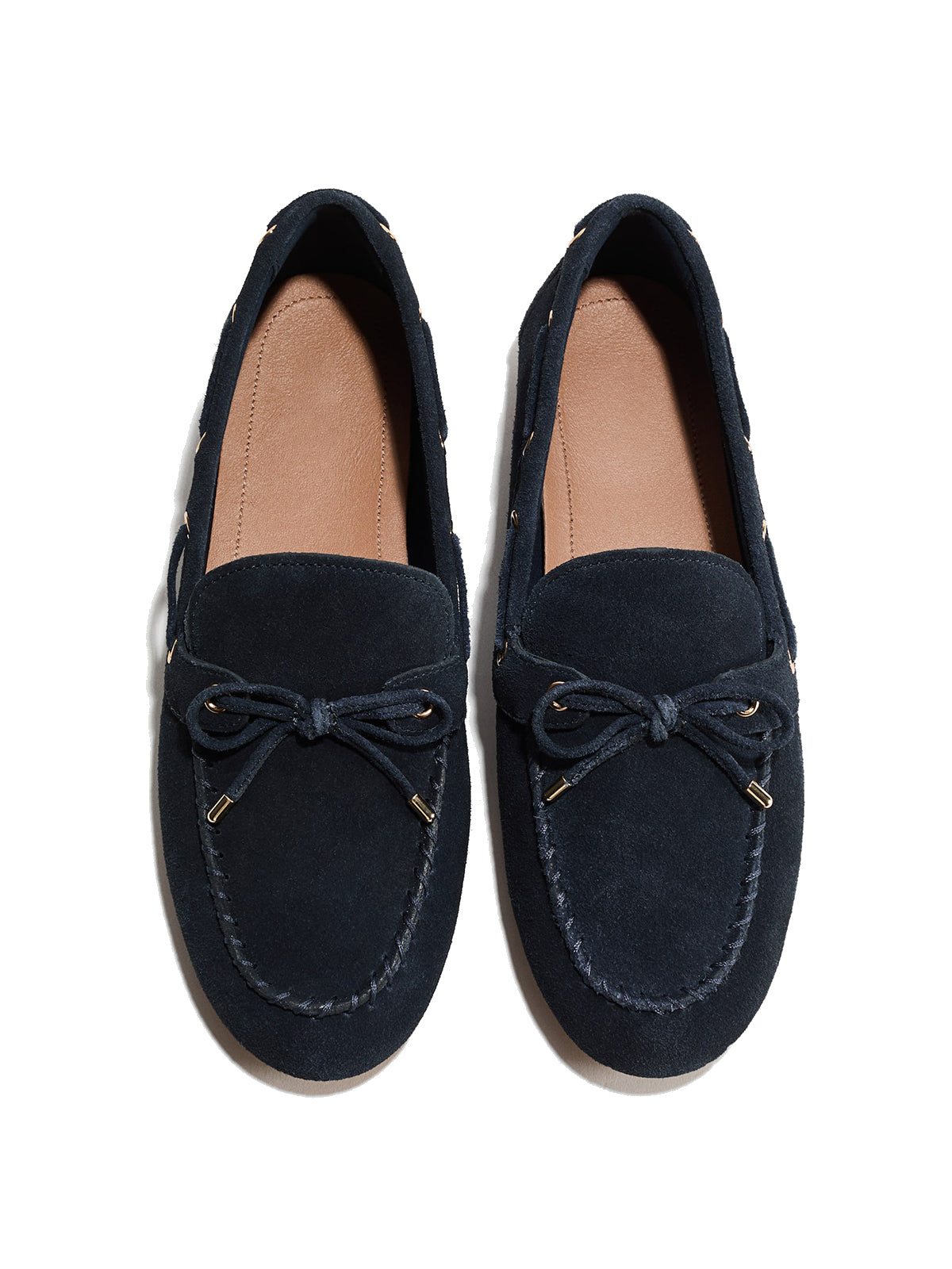 Navy Faux Suede Round-Toe Front Chic Bow Slip-On Flats