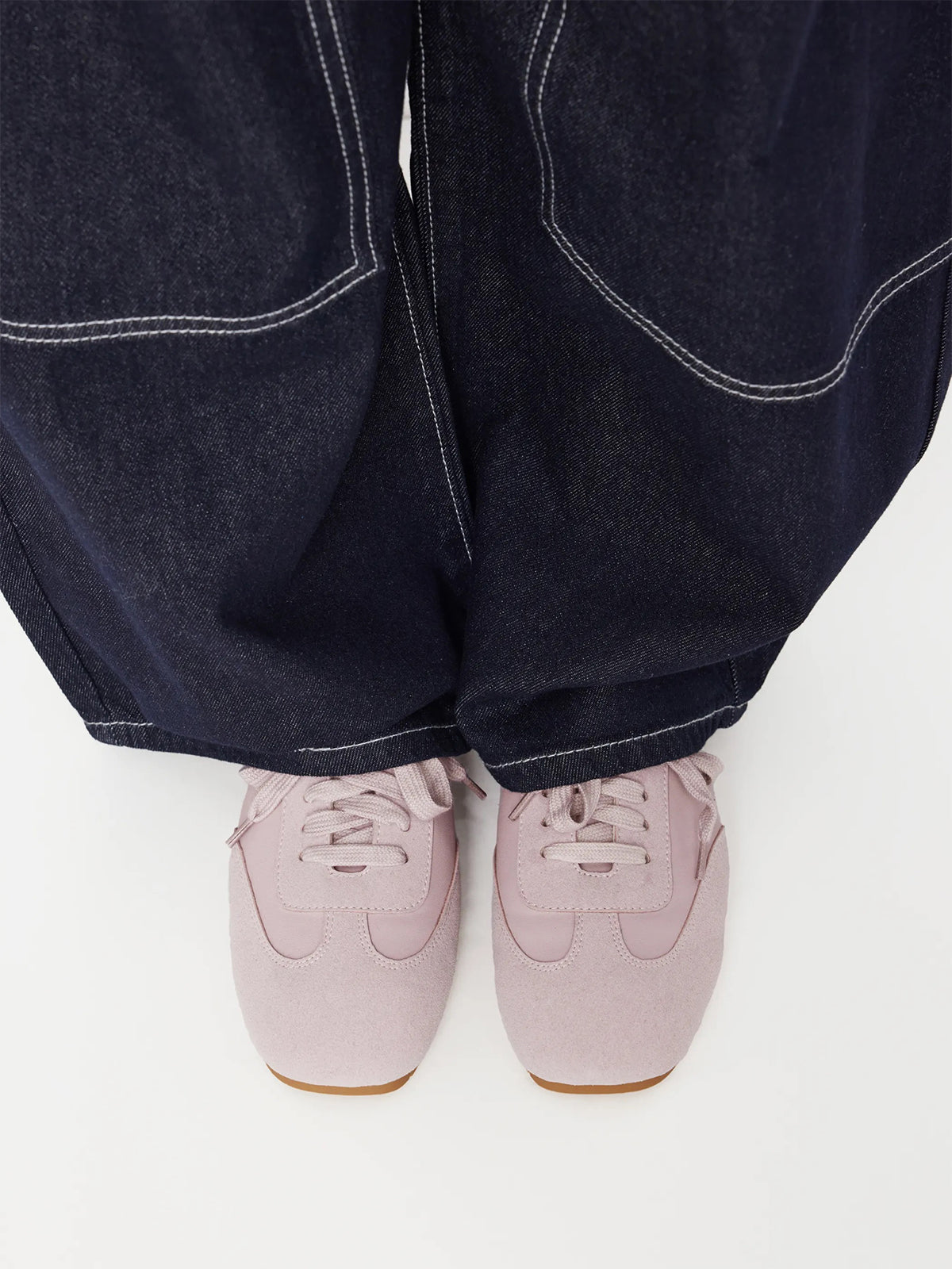 Gray Purple Cow Suede And Vegan Leather Square-Toe Lace-Up Sneakers
