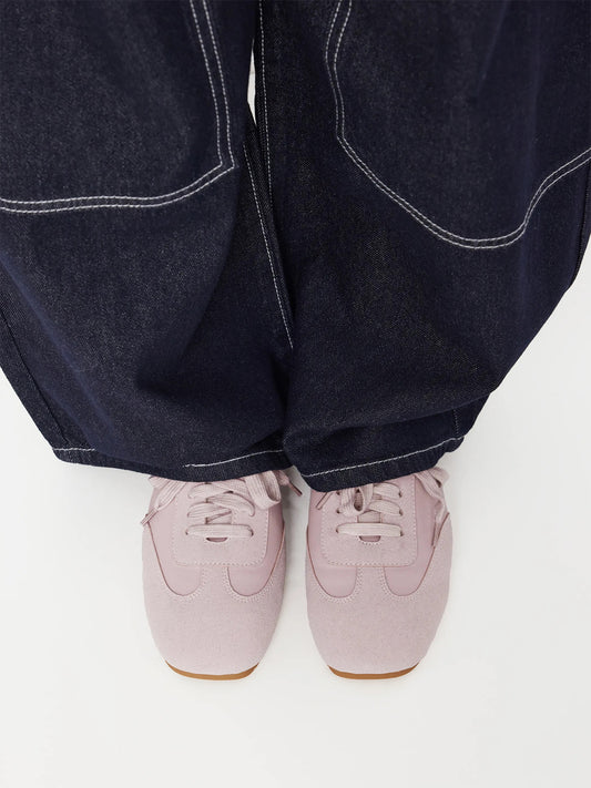 Gray Purple Cow Suede And Vegan Leather Square-Toe Lace-Up Sneakers