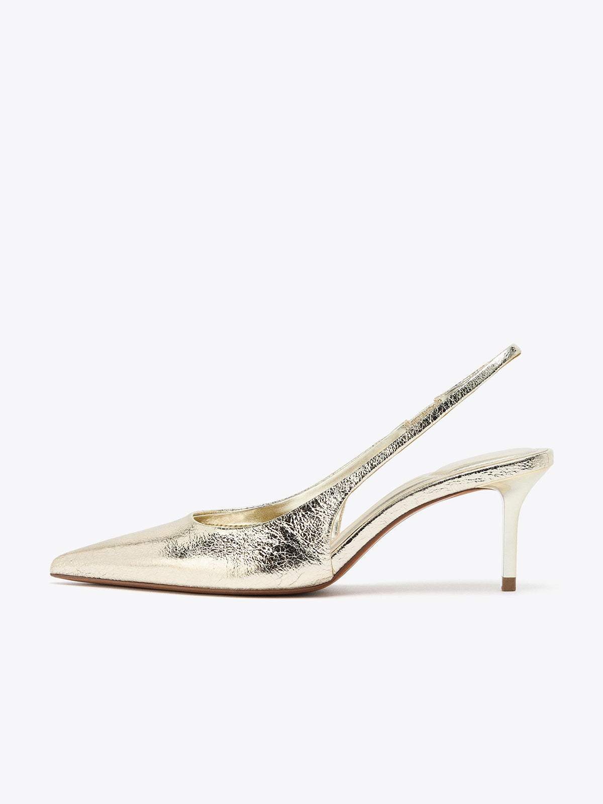Metallic Gold Pointed-Toe Slip-On Slingback Kitten Heels