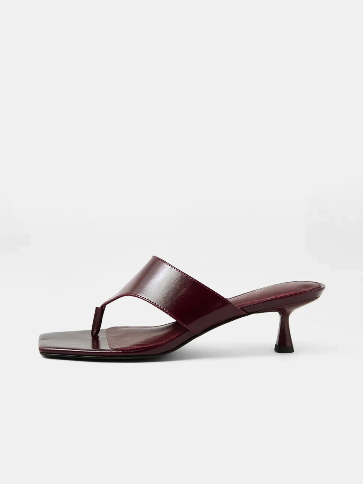 Square-Toe Slip-On Kitten Heel Sandals - Burgundy