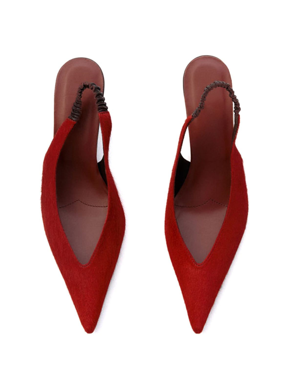 Red Pony Hair Vegan Leather Pointed-Toe Back Strap Kitten Heels