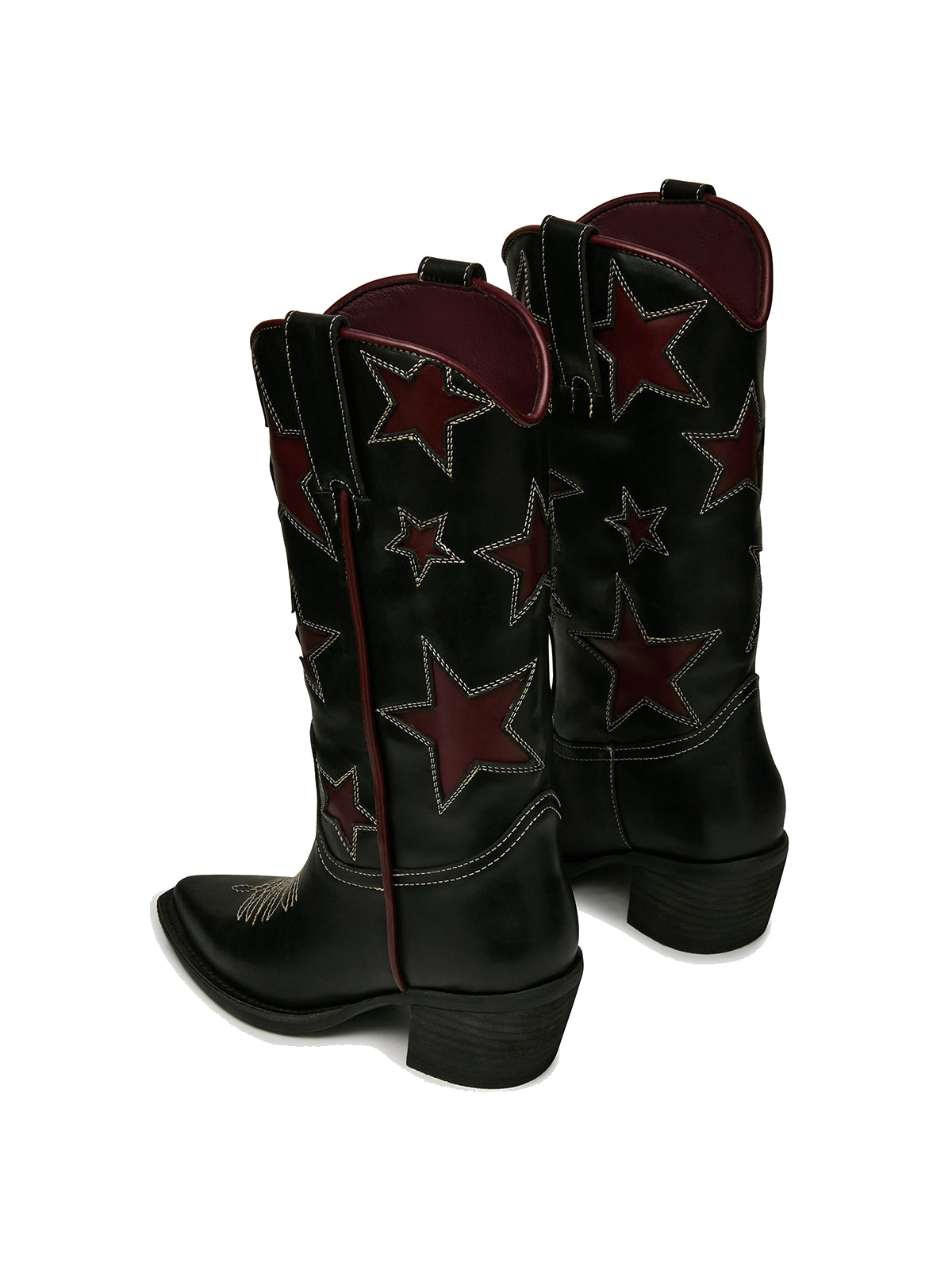 Black Almond-Toe Strass Inlay Classic Mid Calf Cowgirl Boots