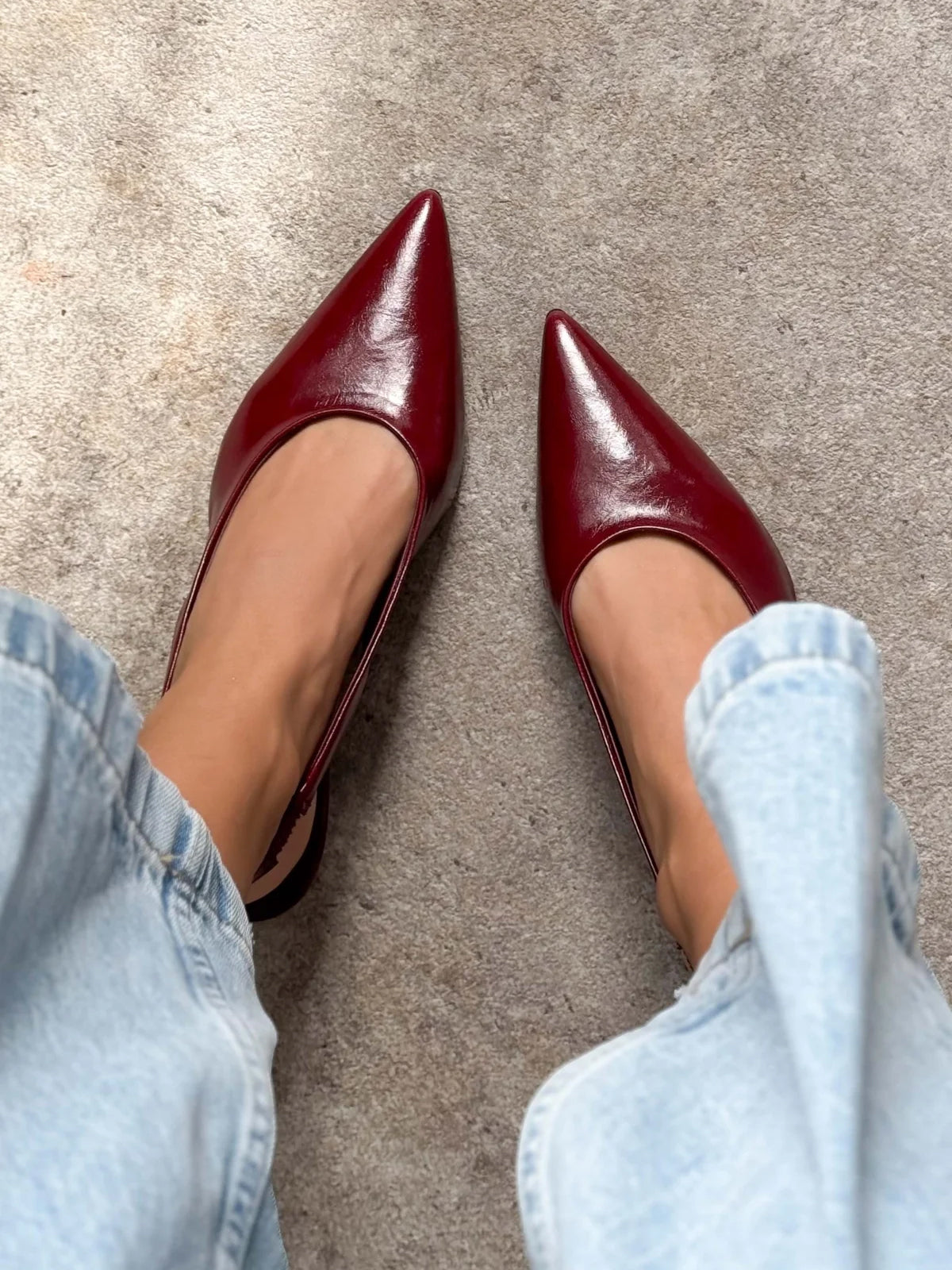 Slingback Pointed-Toe Kitten Heels - Burgundy