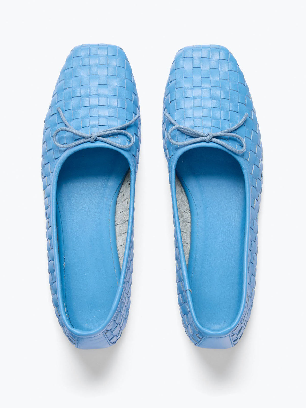 Woven Vegan Leather Square-Toe Front Bow Slip-On Ballet Flats - Blue