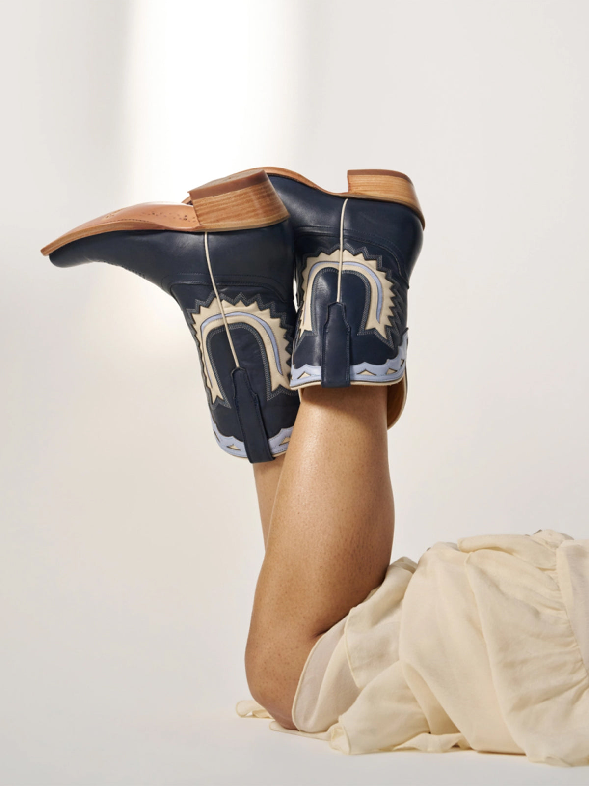 Navy And Blue Almond-Toe Horseshoe Inlay Ankle Cowgirl Boots