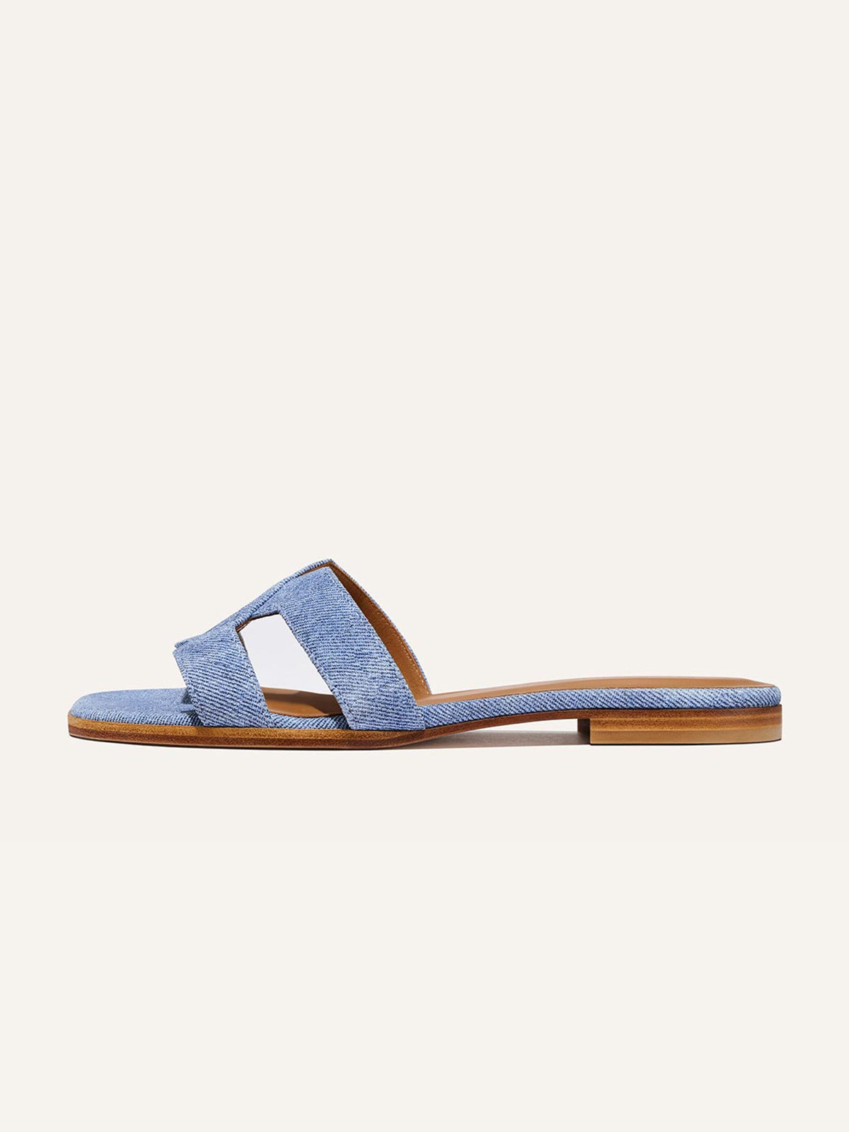 Blue Denim Square-Toe Stylish Backless Sandals Flats