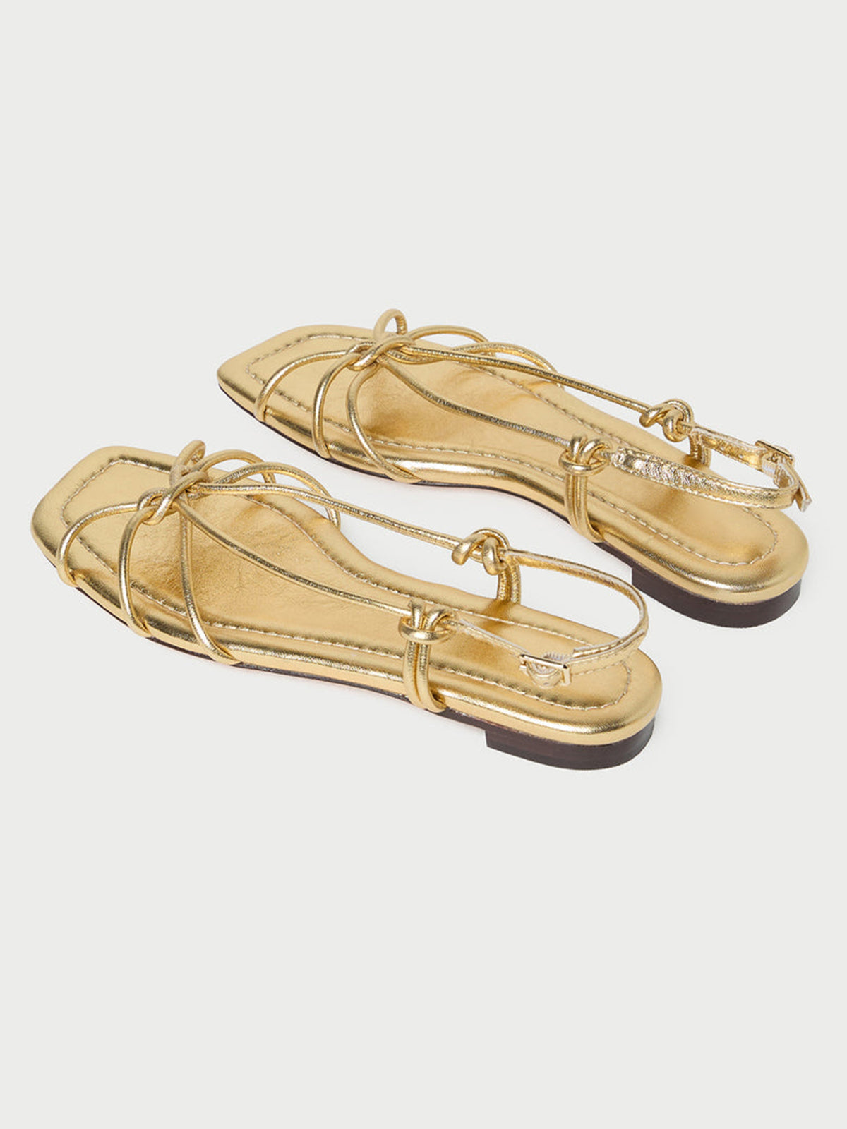 Metallic Gold Square-Toe Strappy Chic Flats Sandals