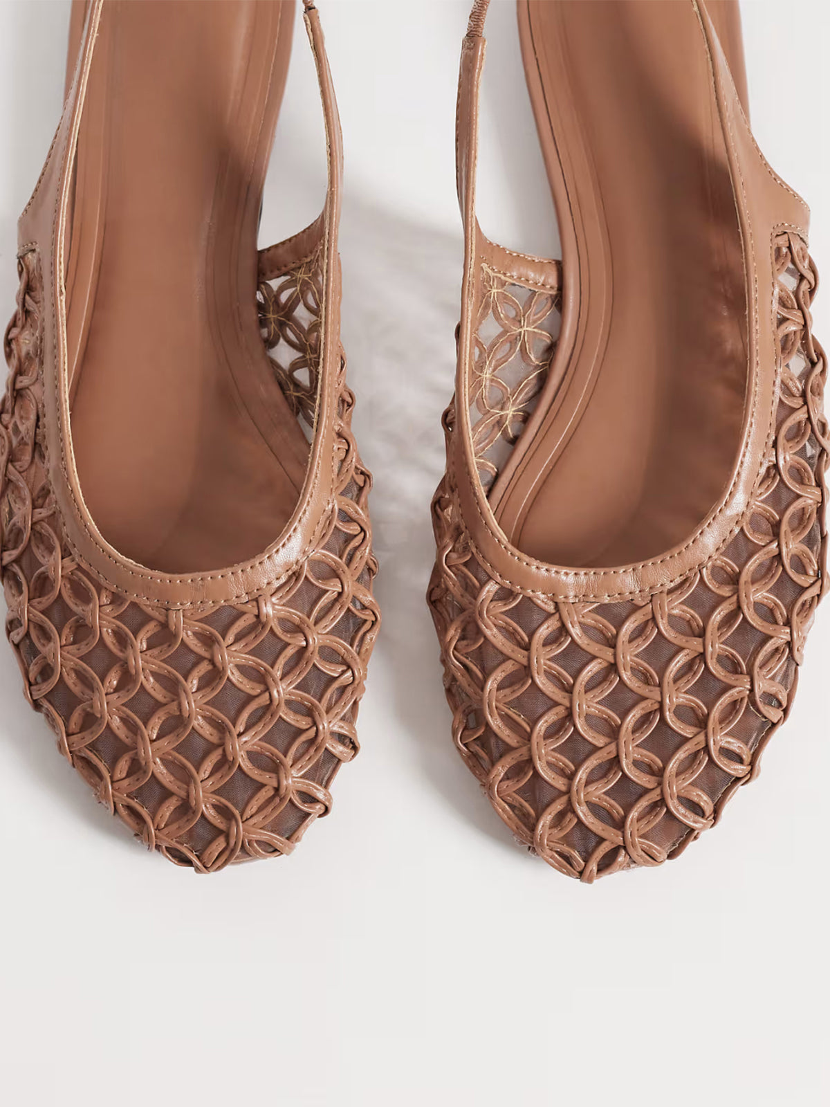 Taupe Woven Vegan Leather Square-Toe Classic Back Strap Flats