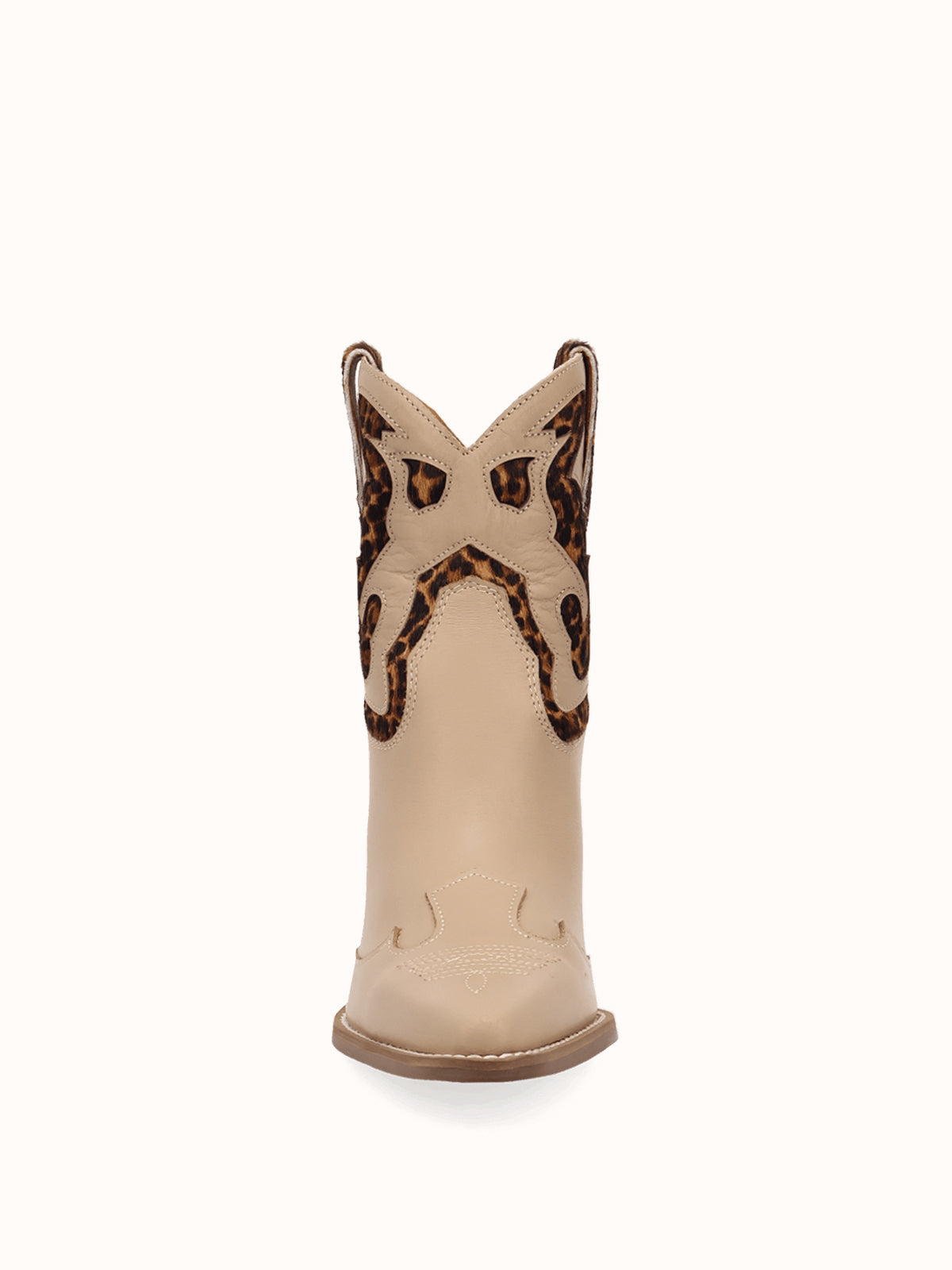 Beige And Leopard Pattern Snip-Toe Sleek Ankle Cowgirl Boots