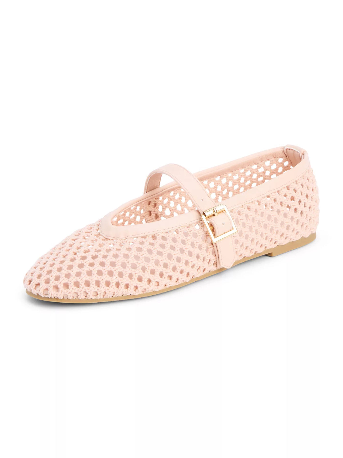 Blush Pink Grass Woven Round-Toe Buckle Mary Jane Chic Flats