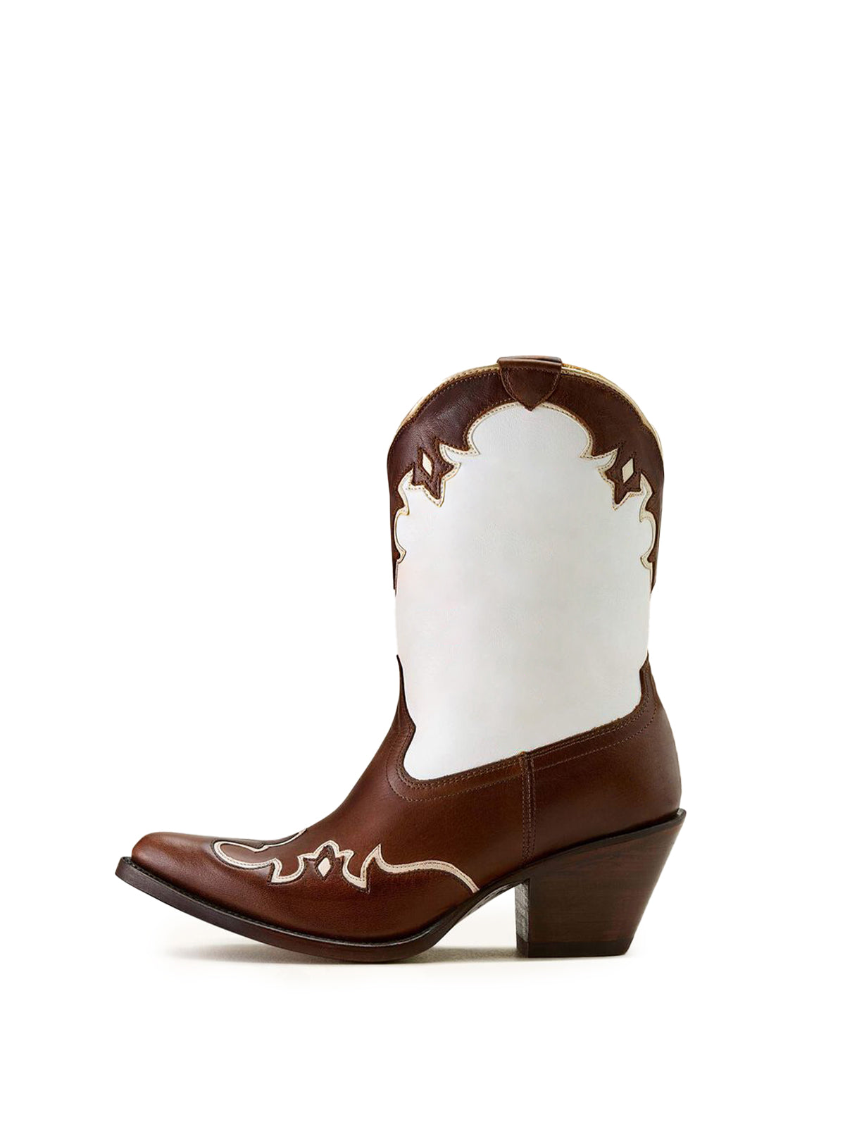 Metallic Mocha Brown Pointed-Toe Applique Western Mid Calf Boots