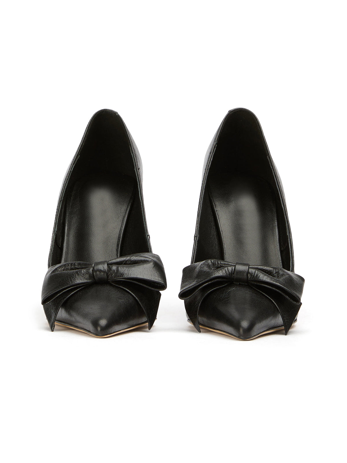 Black Pointed-Toe Front Oversized Bow Stylish High Heels