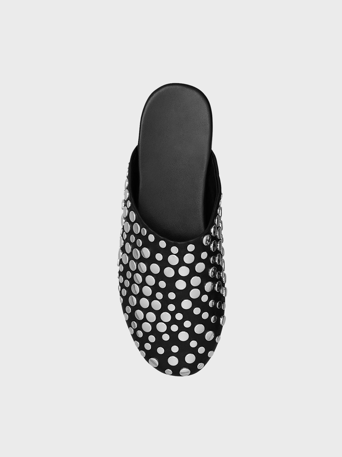 Black Round-Toe Studded Mule Flats