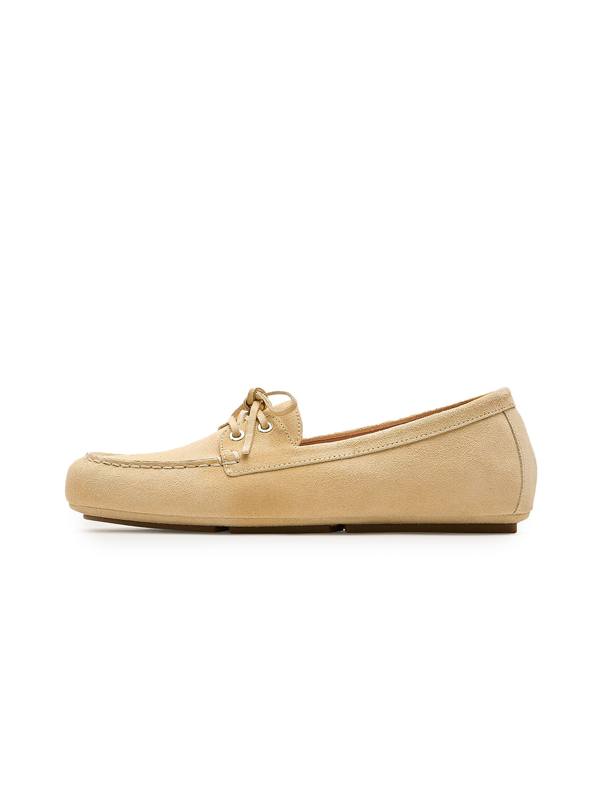 Yellow Cow Suede Round-Toe Lace-Up Boat Shoes Chic Flats
