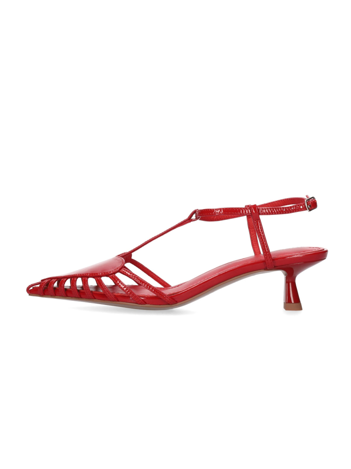 Patent Red Pointed-Toe Front Heart Design Ankle Strap Kitten Heels