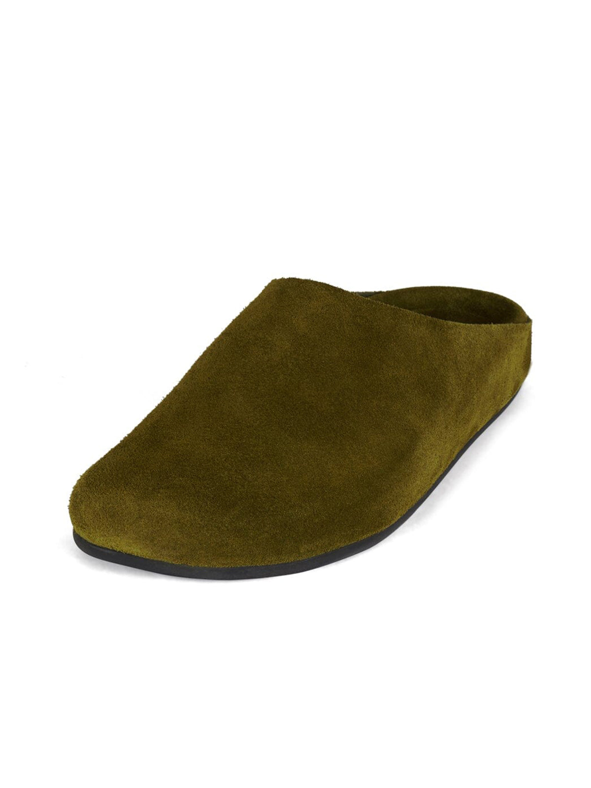 Olive Green Faux Suede Square-Toe Slip-On Simple Backless Flats