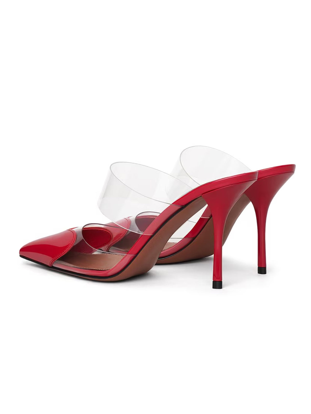 Patent Red And TPU Transparent Film Pointed-Toe Slip-On High Heels