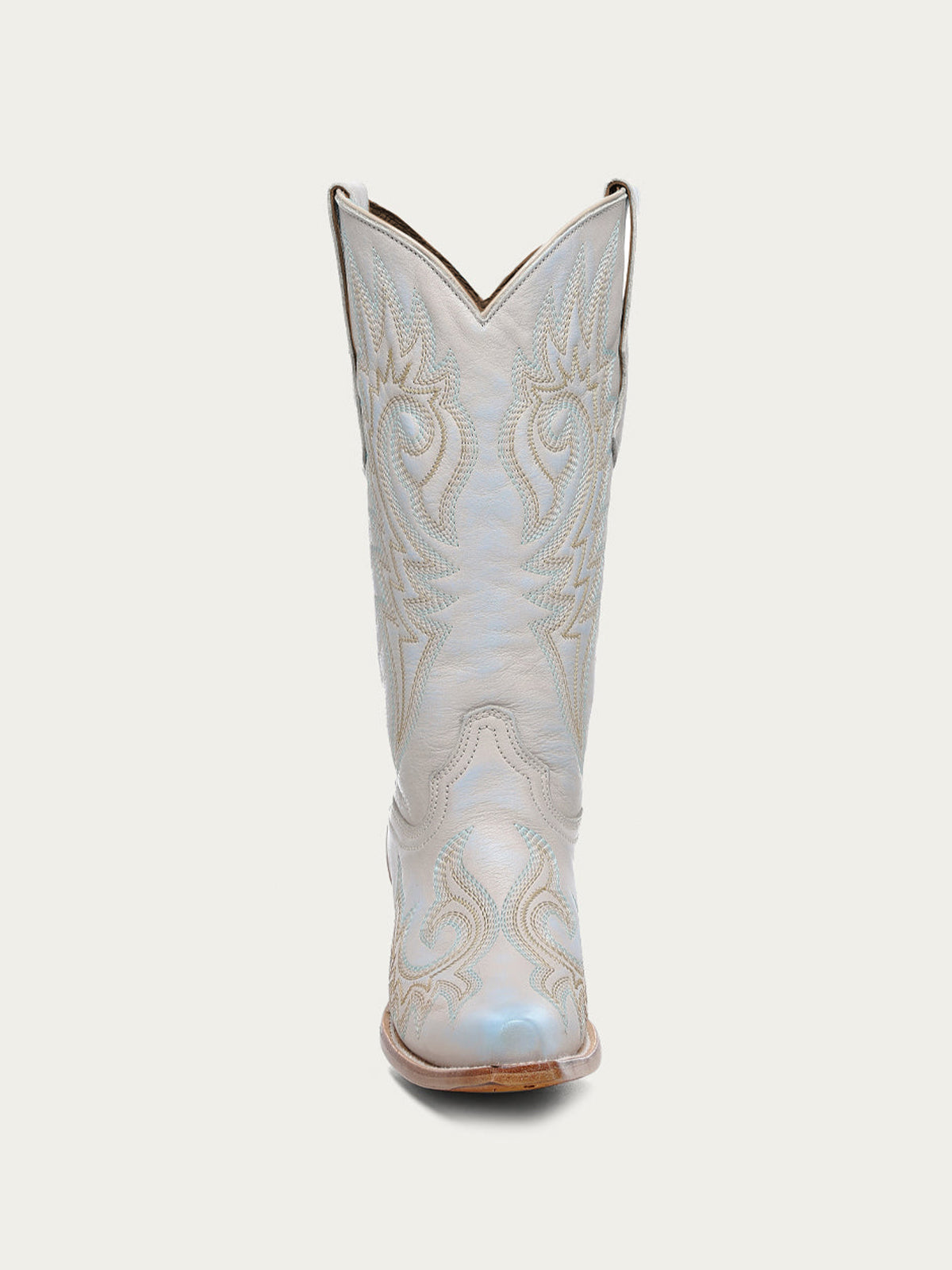 Flames Embroidery Snip-Toe Sleek Mid Calf Cowgirl Boots - Ivory