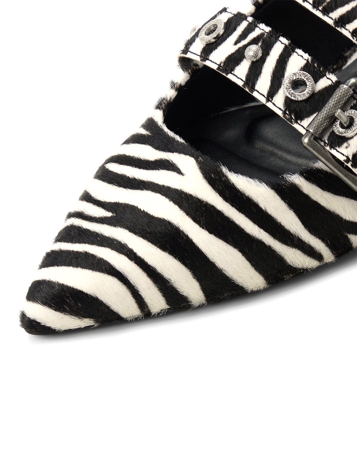 Zebra Pointed-Toe Double Bridge Straps Slingback Flats