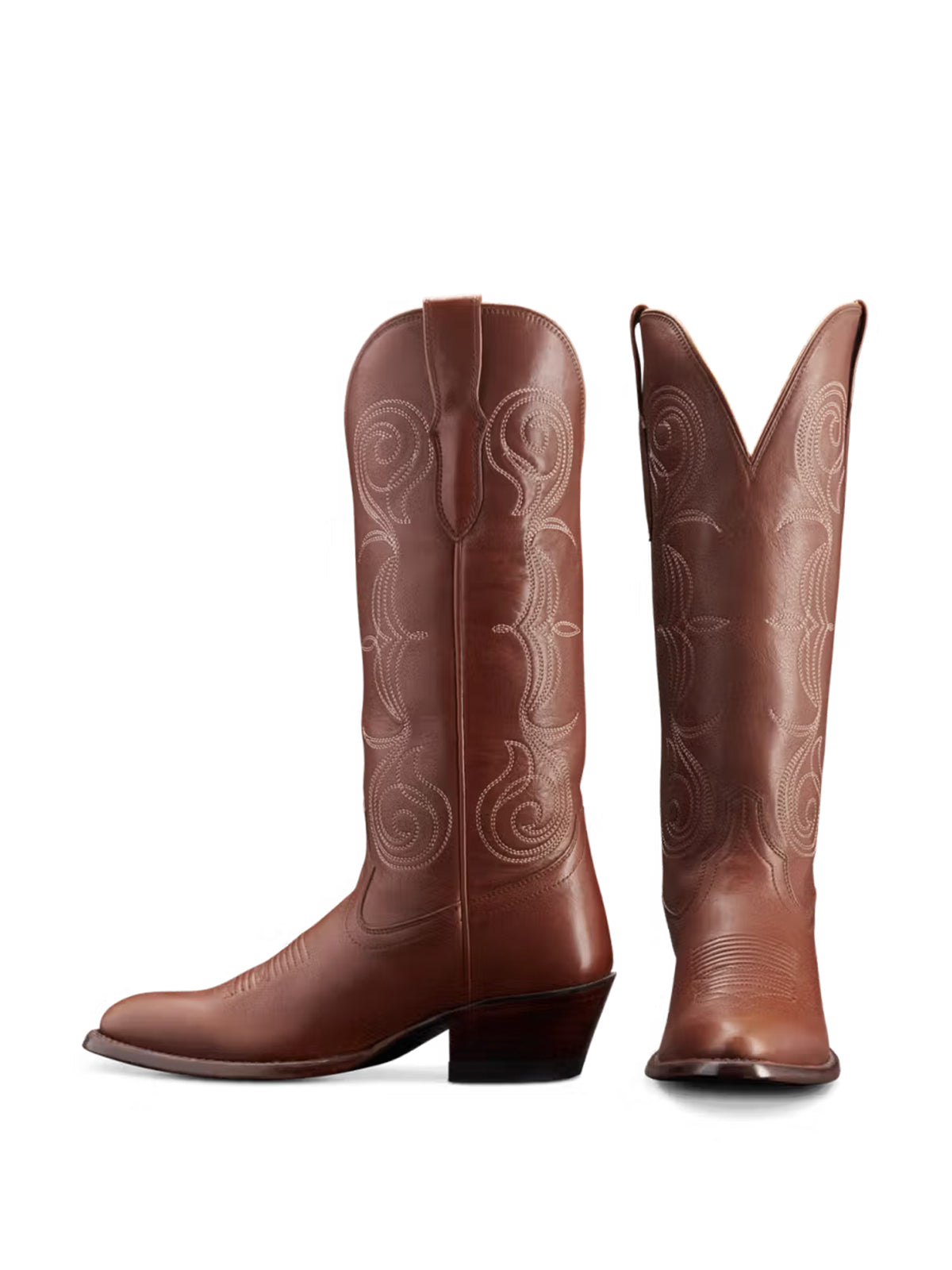 Saddle Round-Toe Knee High Wide Calf Embroidery Cowgirl Boots