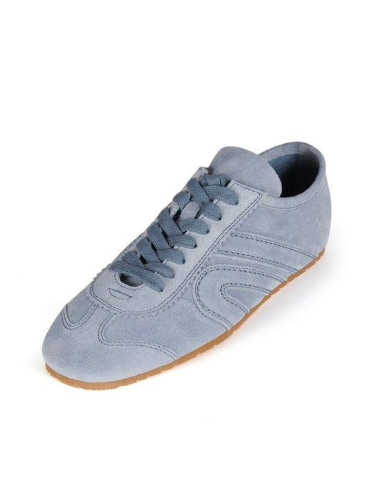 Blue Faux Suede Round-Toe Lace-Up Classic Sneakers Flats