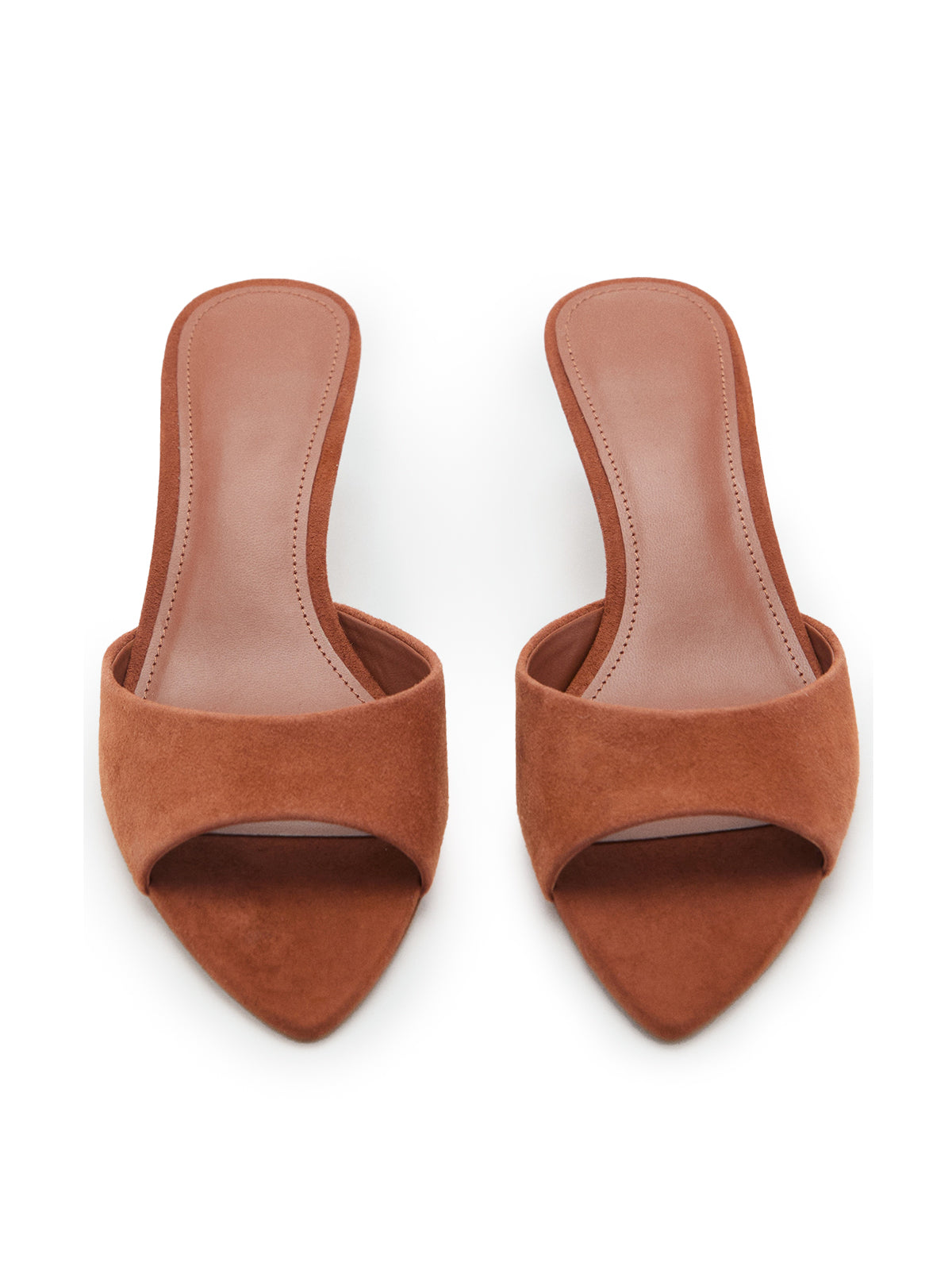 Orange Faux Suede Pointed-Toe Slip-On Simple Kitten Heels