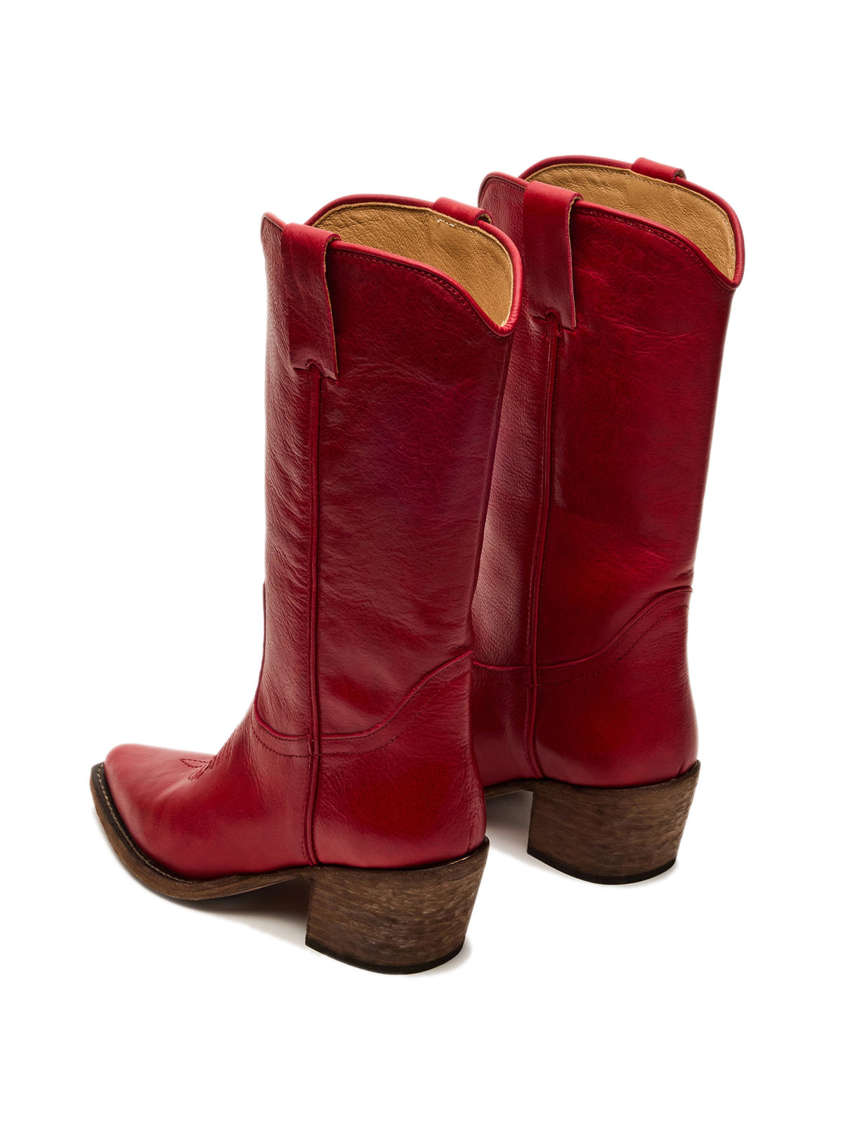 Red Pointed-Toe Simple Mid Calf Cowgirl Boots