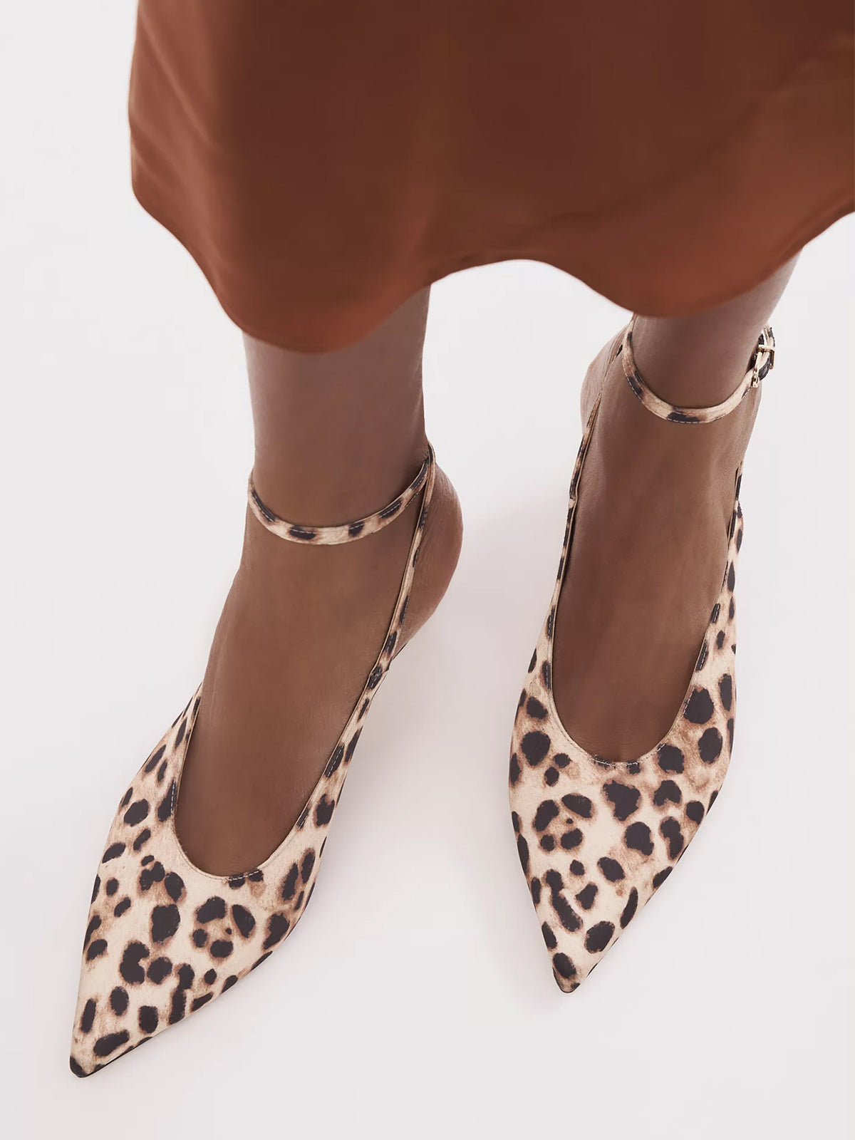 Leopard Faux Suede Pointed-Toe Chic Slingback And Buckle Ankle Strap Kitten Heels