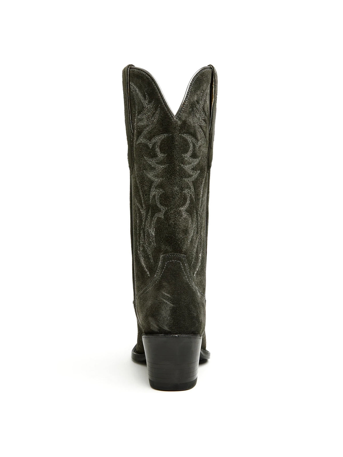 Faux Suede Wings Embroidery Pointed-Toe Mid Calf Cowgirl Boots - Charcoal