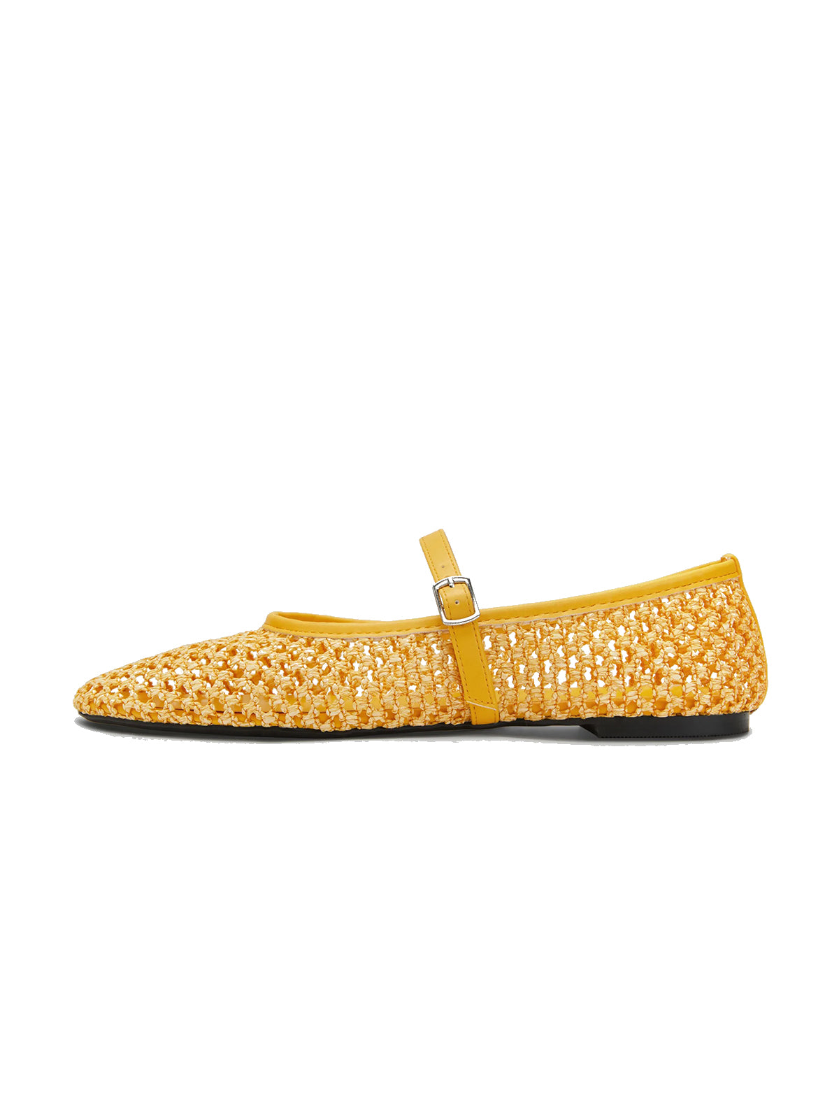 Yellow Grass Woven Round-Toe Buckle Mary Jane Chic Flats