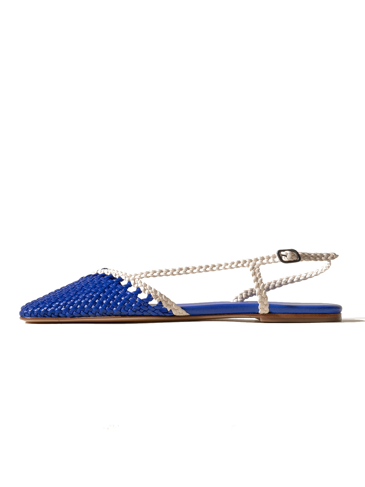 Blue And Ivory Woven Vegan Leather Square-Toe Back Strap Sandals Flats