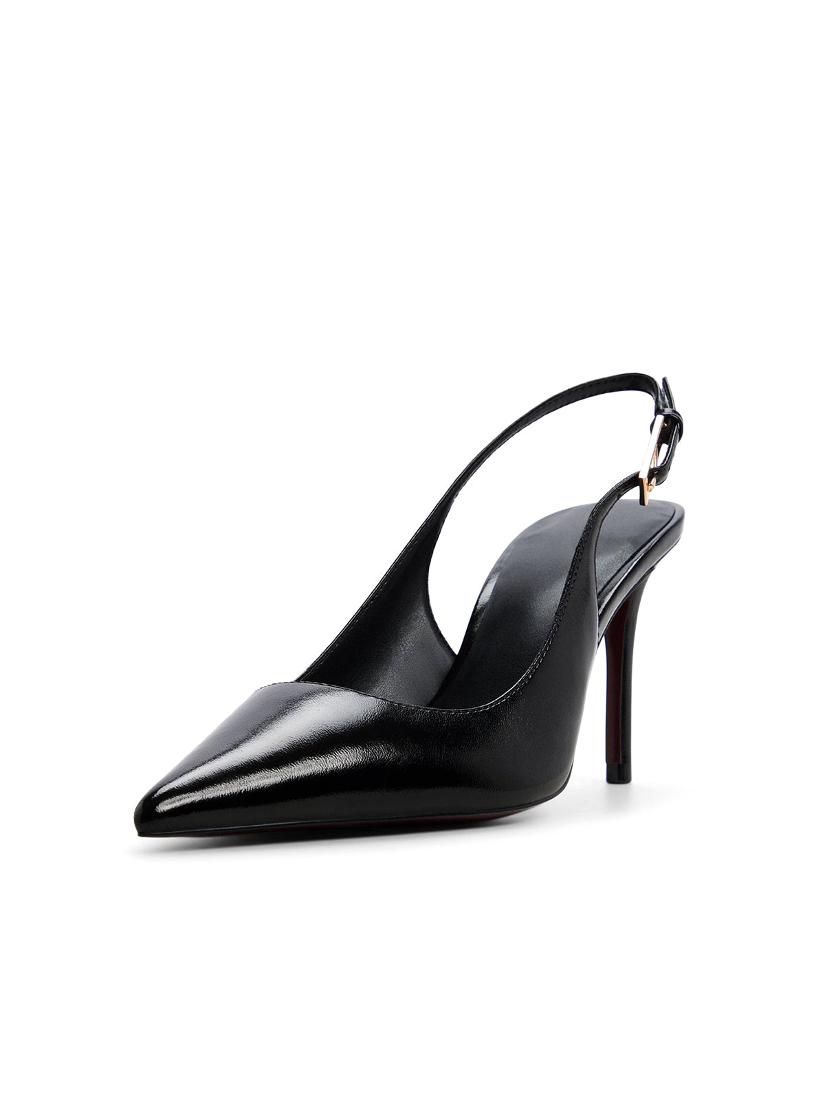 Black Pointed-Toe Classic Kitten Heels With Slingback