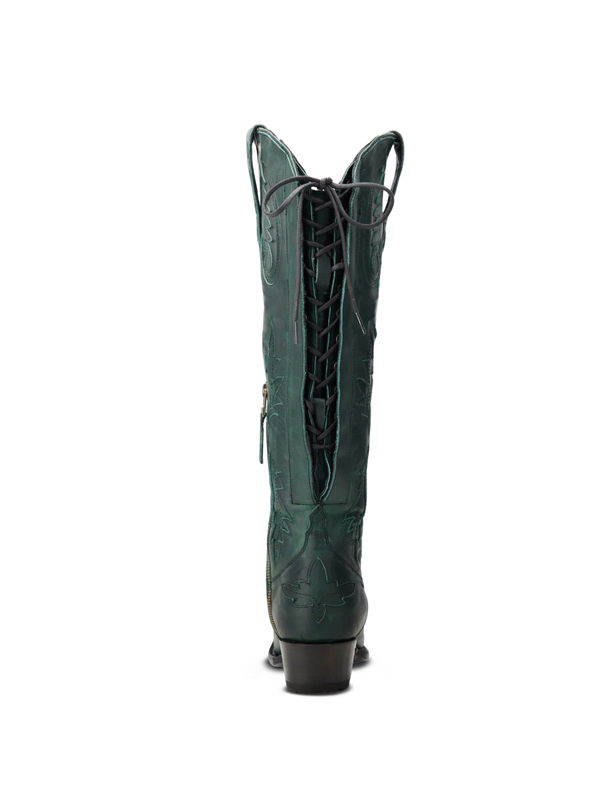 Half-Zip Snip-Toe Embroidery And Inlay Back Lace-Up Knee High Cowgirl Boots - Green