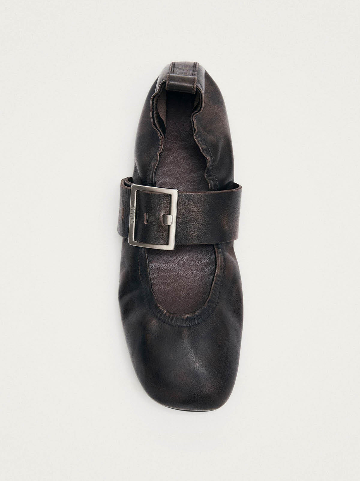 Brown Square-Toe Big Buckle Middle Strap Chic Ballet Flats