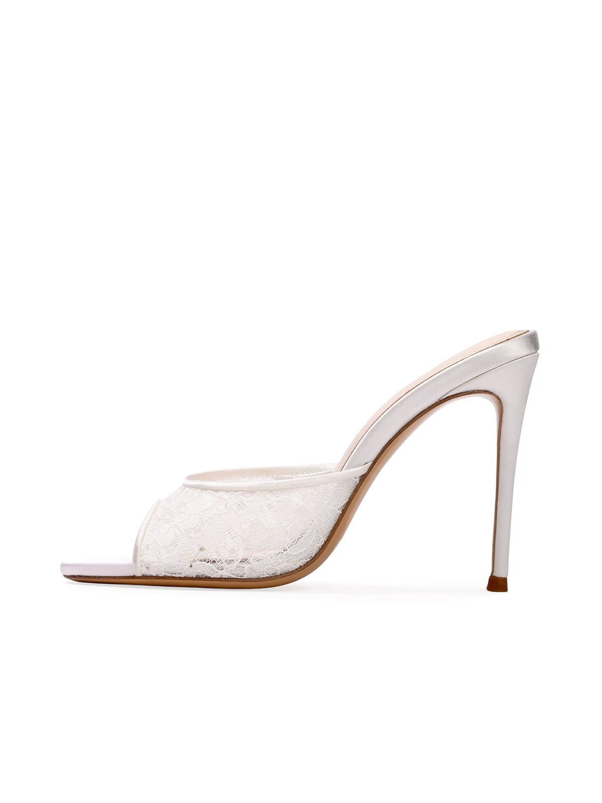 White Lace Mesh And Satin Peep Round-Toe Slip-On High Heels