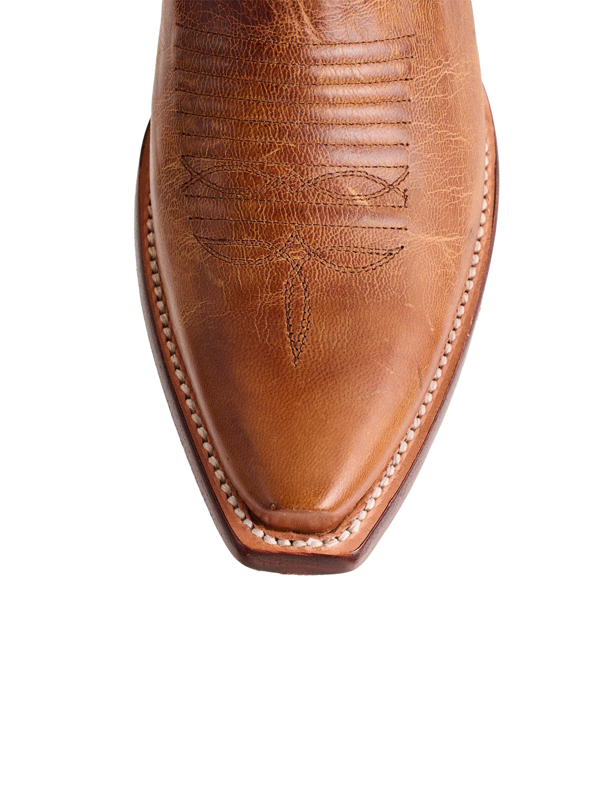 Distressed Brown Snip-Toe Star Embroidery Mid Calf Cowboy Boots For Women