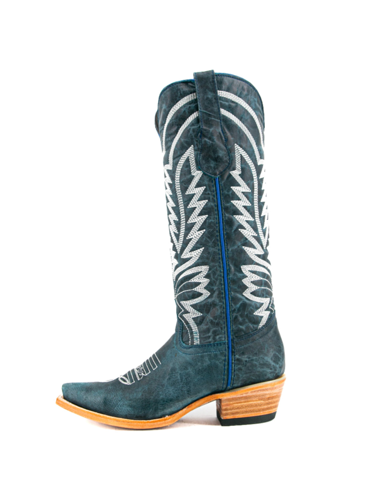 Snip-Toe Sleek Embroidery Wide Calf Knee High Cowgirl Boots For Woman - Navy